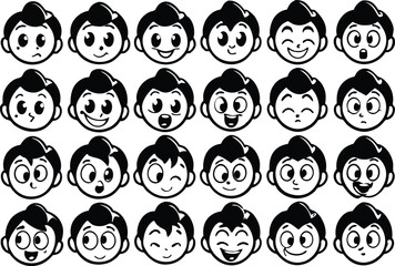 Cartoon boy faces with different emotions and expressions, illustration