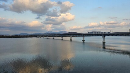 Sunset Clouds Over Han River Railway Bridge in Seoul (서울 한강 철교 위 저녁 노을 구름)