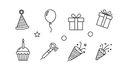 Collection of hand drawn birthday party elements silhouette