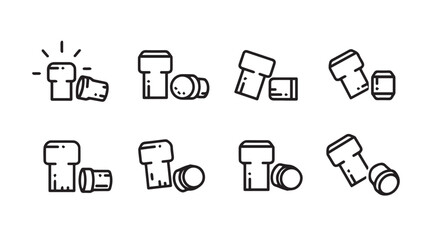 Collection of wine cork and bottle cap silhouettes in various positions