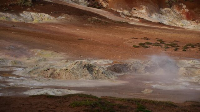 Mud pot, hot spring, fumarole in the landscape - north of Iceland