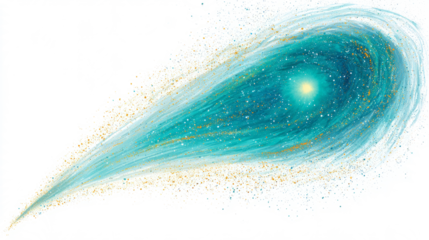Abstract teal comet with glowing center trail