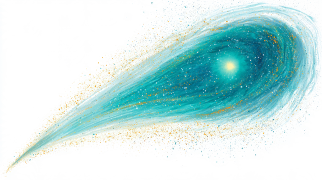 Abstract teal comet with glowing center trail