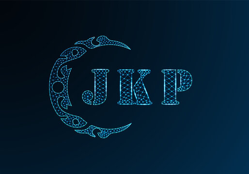 Low poly letter logo JKP design. JKP letter logo low poly vector design on blue color gradient background. JKP logo low poly design