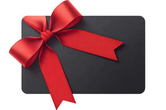 Black payment card silhouette with red ribbon