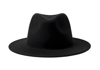 Fototapeta premium A Classic Black Fedora Hat Isolated on a Transparent Background Showcasing its Distinctive Shape and Felt Material Under Soft Lighting