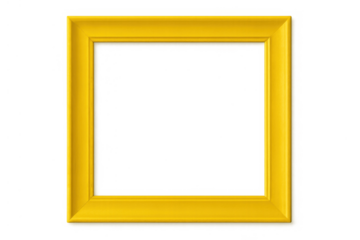 Yellow square picture frame, empty template with blank space, golden border for art or text on transparent background