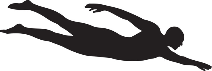 Obraz premium Black silhouette of swimmer doing butterfly stroke, white background, minimal style