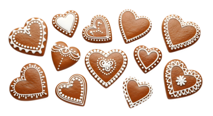Heart-Shaped Gingerbread Cookies, isolated on transparent background