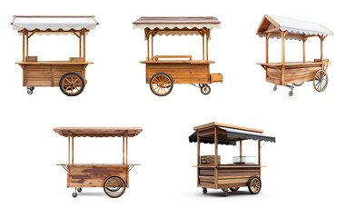 Sets of wooden food cart isolated.