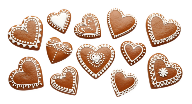 Heart-Shaped Gingerbread Cookies, isolated on transparent background - Powered by Adobe