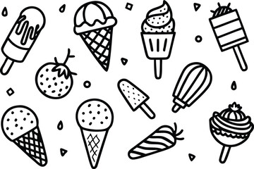 Hand drawn doodle ice cream collection in a seamless pattern