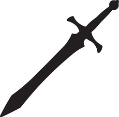 black silhouette of sword on white background, vector.