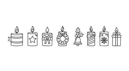 Collection of festive christmas candles in a charming hand drawn silhouette