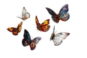 Group of colorful butterflies isolated on transparent background