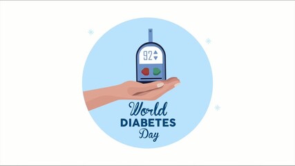 World diabetes day lettering with hand lifting glucometer 4k