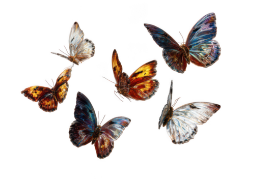 Group of colorful butterflies isolated on transparent background