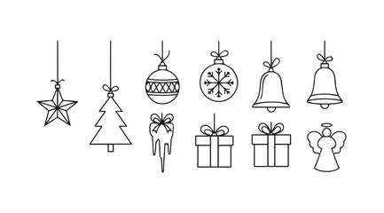 Collection of hand drawn christmas ornaments and decorations silhouette