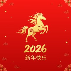 Happy Chinese New Year 2026: Majestic Fire Horse Illustration