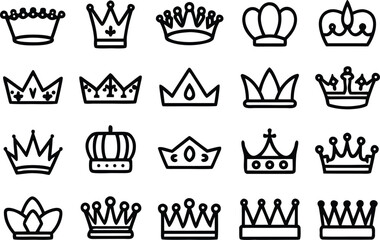 Collection of diverse crown icons in a simple hand-drawn style.