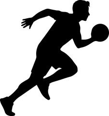Dynamic silhouette of a male basketball player dribbling swiftly down the court, captured mid-action, radiating energy and competitive spirit for sports designs.