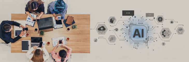 Concept of a cognitive and conversational AI. The central processor powers a chatbot, performs cloud data searches, and facilitates intelligent communication and support. Fermion