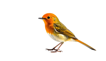 Vibrant orange-breasted robin stands against a dark backdrop