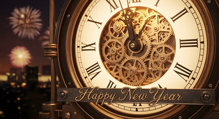 Obraz premium New Year's Eve Countdown Clock & Fireworks Celebration