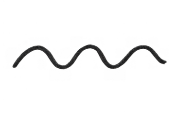 Wavy black rope creating a squiggle line with texture on a transparent background, isolated design element