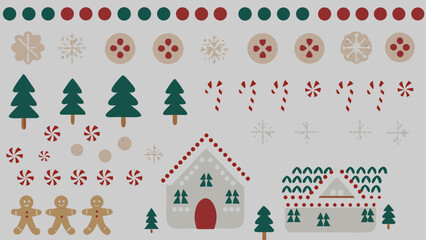 Obraz premium Festive christmas icons and decorations in a simple pattern