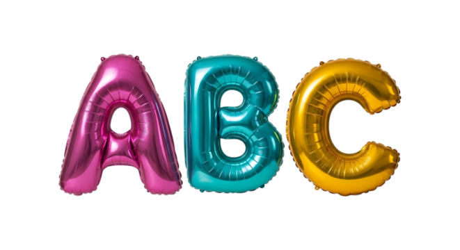 Shiny abc letter balloons isolated on transparent background