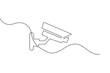 Obraz premium Cctv camera one line drawing elegant minimal outline surveillance vector design 