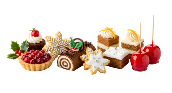 Festive Holiday Dessert Assortment, isolated on transparent background