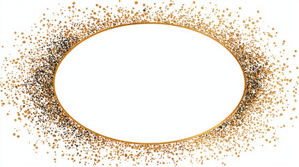 Luxurious oval frame with shimmering gold and black sparkles on white.