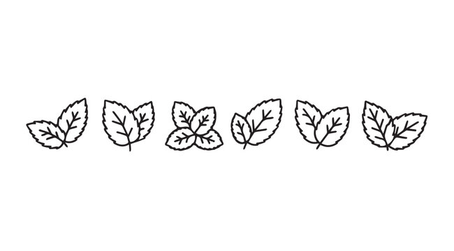 Collection of hand drawn leaf silhouettes in a row silhouette