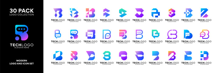 Set of modern minimal letter B logo design. Geometric abstract logo icon vector isolated on white background. © suneo_99