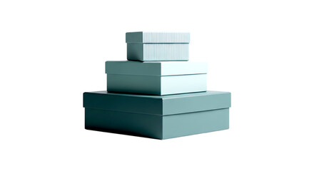 Stack of three light blue gift boxes isolated on transparent background
