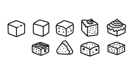 Collection of simple line art dessert silhouettes in isometric view silhouette