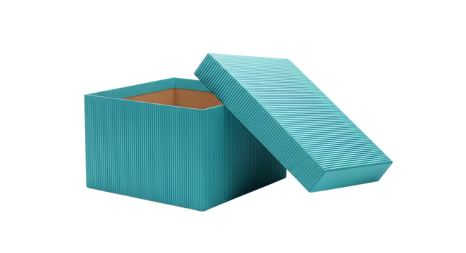Turquoise striped gift box with lid slightly open isolated on transparent background