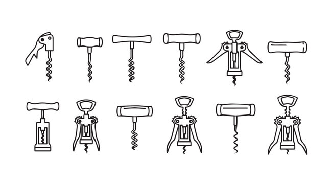 Collection of various corkscrew designs in a stylized silhouette