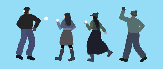 겨울 눈싸움하는 캐릭터