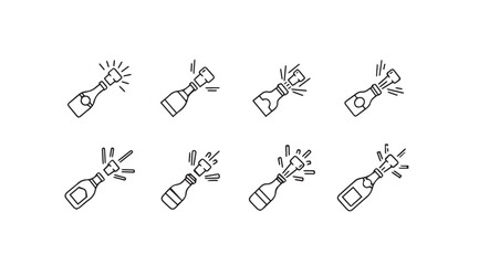 Eight different stages of a bottle being opened with a corkscrew silhouette
