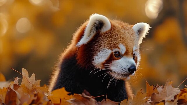 Adorable Red Panda Portrait in a Golden Autumn Forest.