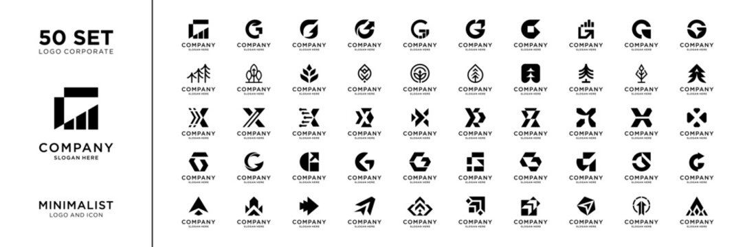 Mega logo collection. Abstract financial logo design inspiration. Geometric logo icon vector isolated on white background.