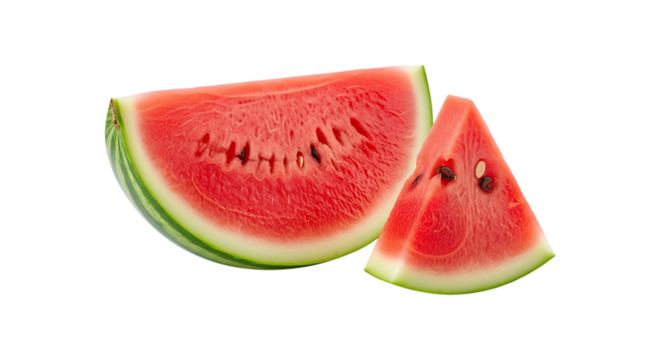 Fresh sliced watermelon pieces isolated on transparent background