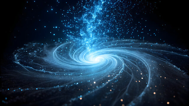 Vibrant blue galaxy swirls through space