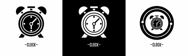 Clock logo set. Collection of black and white logos. Stock vector.