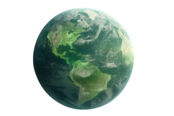 Fototapeta premium Earth globe presenting north and south america, displaying green landmasses and swirling clouds, on a transparent background for universal use