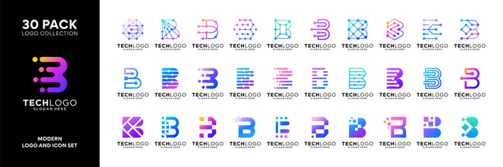 Set of modern minimal letter B logo design. Geometric abstract logo icon vector isolated on white background.
