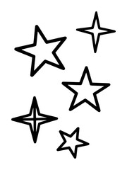 Obraz premium A collection of five stylized stars in black outline on a white background